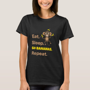 Eet Slaap Ga Bananen Herhaal Grappig Schattig Dier T-shirt