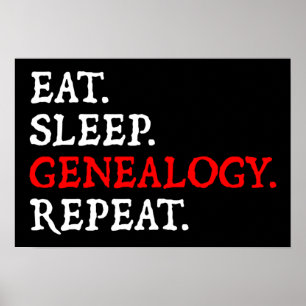Eet. Slaap. Genealogie. Herhaal. Poster