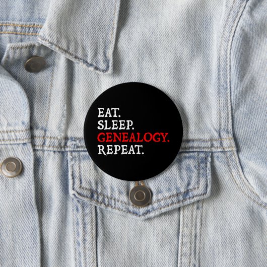 Eet. Slaap. Genealogie. Herhaal. Ronde Button 7,6 Cm (In situ)