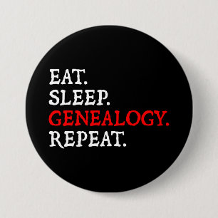 Eet. Slaap. Genealogie. Herhaal. Ronde Button 7,6 Cm