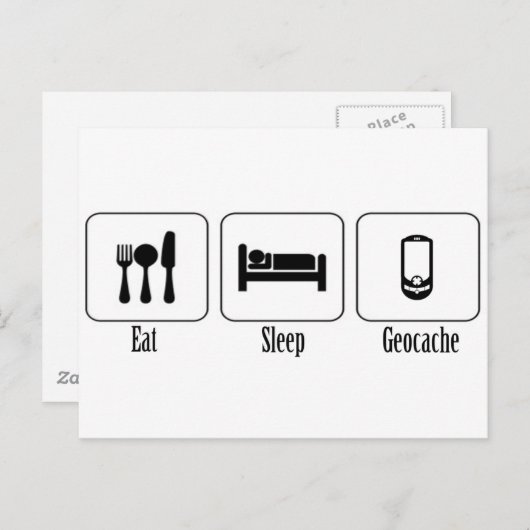 Eet, Slaap, Geocache Briefkaart (Voorkant / Achterkant)