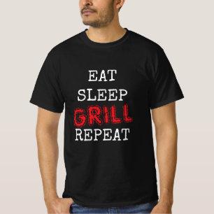 Eet Slaap Grill Herhaal vintage BBQ t-shirt voor m