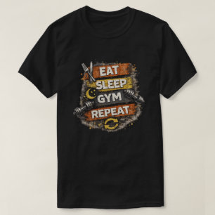 Eet Slaap Gym Herhaal Vintage Fitness Grafisch T-shirt