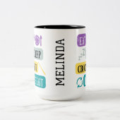 Eet slaap haakwerk herhalen gepersonaliseerd tweekleurige koffiemok (Center)