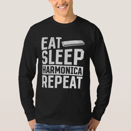 Eet Slaap Harmonica Herhaal Harmonica T-shirt (Voorkant)