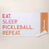 Eet slaap Herhaal gepersonaliseerde pickleball Strandlaken (Voorkant)