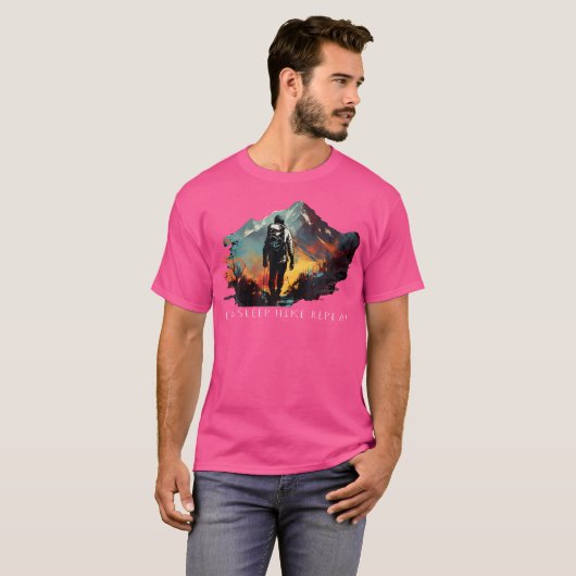 Eet Slaap Hike Herhaal Hiking Camping Retro  T-shirt (Voorkant volledig)