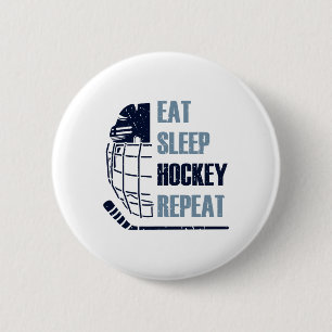 Eet Slaap Hockey Herhaal Grappig Masker Stok IJsho Ronde Button 5,7 Cm