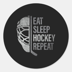 Eet Slaap Hockey Herhaal Grappige IJshockeyspelers Ronde Sticker