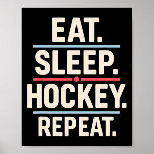 Eet Slaap Hockey Herhaal Grappige Speler Fan Quote Poster
