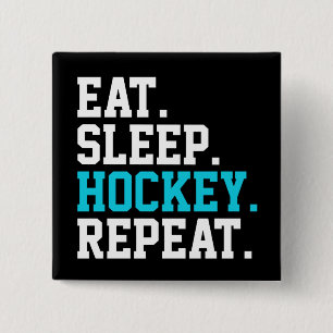 Eet Slaap Hockey Herhaal -Hockeyliefhebbers Vierkante Button 5,1 Cm