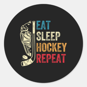 Eet Slaap Hockey Herhaal Kids Volwassene IJshockey Ronde Sticker