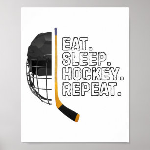 Eet Slaap Hockey Herhaal T-shirt Grappig Koel Hock Poster
