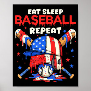 Eet Slaap Honkbal Herhaal Grappig IJsdruppel Kro Poster