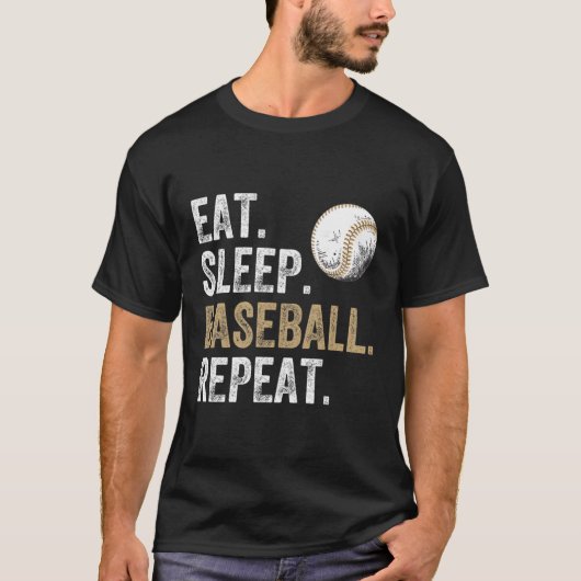 Eet slaap honkbal herhalen honkbal en speler fan t-shirt (Voorkant)