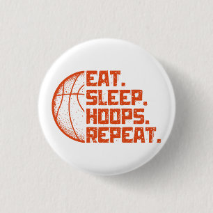 Eet Slaap Hoops Herhaal Basketbal Grappige Citaten Ronde Button 3,2 Cm