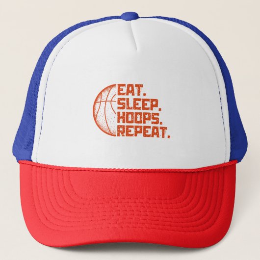 Eet Slaap Hoops Herhaal Basketbal Grappige Citaten Trucker Pet (Voorkant)