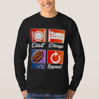 Eet slaap hotdog herhalen t-shirt