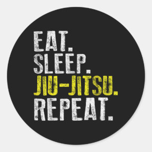 Eet Slaap Jiu Jitsu Herhaal Grappig Braziliaans BJ Ronde Sticker