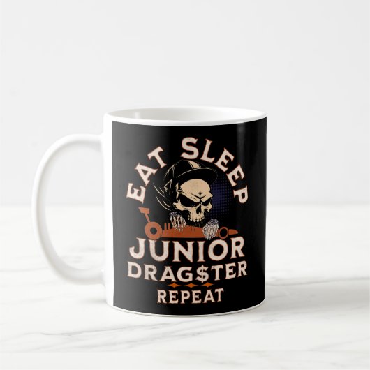Eet Slaap Junior Dragster Herhaal Skull Jr Dragste Koffiemok (Links)