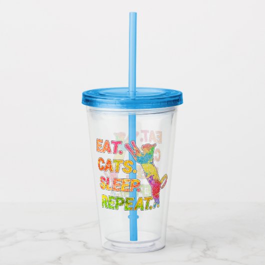 Eet, Slaap, Katten, Herhaal Acryl Drinkbeker (Voorkant)