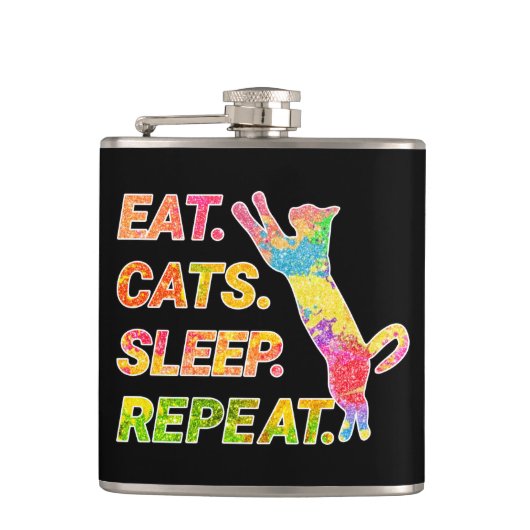 Eet, Slaap, Katten, Herhaal Heupfles (Voorkant)