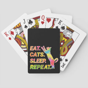 Eet, slaap, katten, herhaal - Kleurrijke kattenlie Pokerkaarten