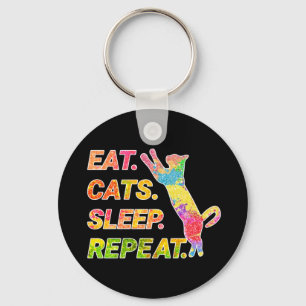 Eet, slaap, katten, herhaal - Kleurrijke kattenlie Sleutelhanger