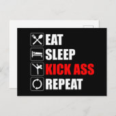 Eet. Slaap. Kick-Ass. Herhaal Briefkaart (Voorkant / Achterkant)