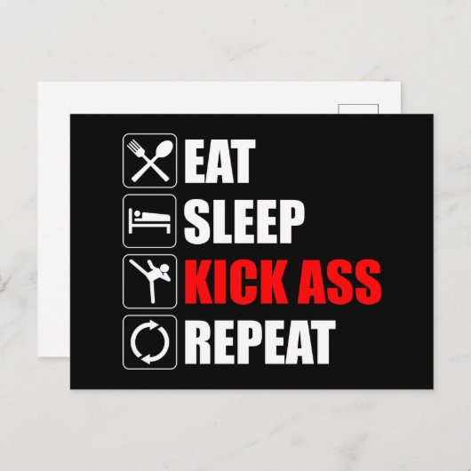 Eet. Slaap. Kick-Ass. Herhaal Briefkaart (Voorkant / Achterkant)