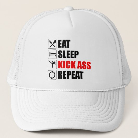 Eet. Slaap. Kick-Ass. Herhaal Trucker Pet (Voorkant)