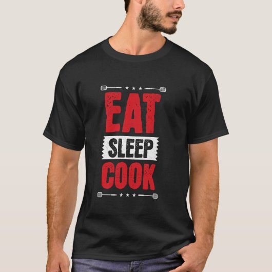 Eet Slaap Kook, Grappige Chef Kook Restaurant Grap T-shirt (Voorkant)