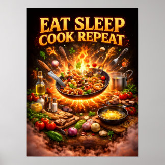 Eet Slaap Kook Herhaal Kunst Poster