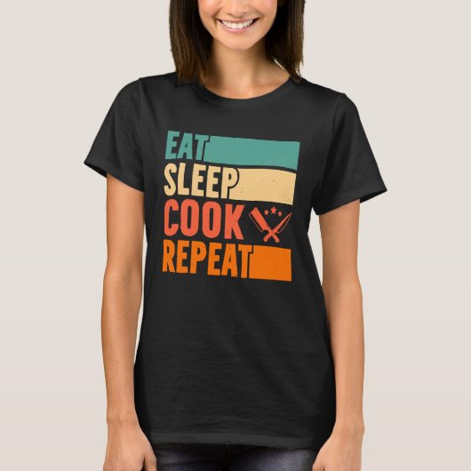 Eet Slaap Kook Herhaal Shirt Koken Culinaire Chef (Voorkant)