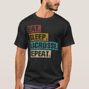 Eet slaap lacrosse Herhaal retro LAX Lacro T-shirt