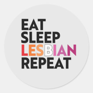 EET SLAAP LESBIEN HERHAAL T-Shirt Ronde Sticker