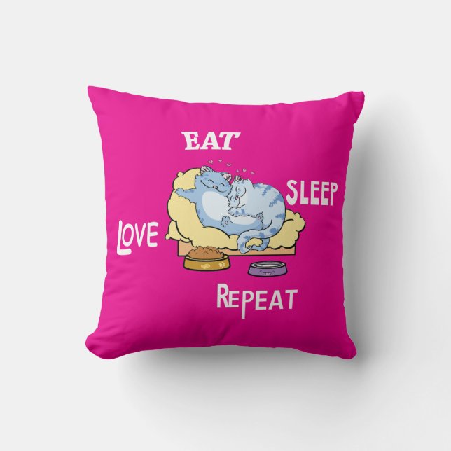 Eet Slaap Liefde Herhaal Katten Kussen (Voorkant)