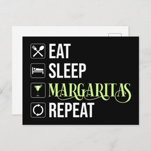 Eet Slaap Margaritas Herhaal Briefkaart (Voorkant / Achterkant)