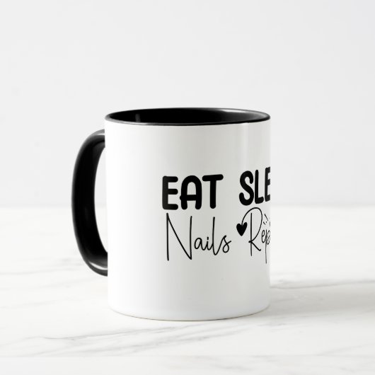 Eet slaap nagels herhalen, nagel tech mok (Voorkant links)
