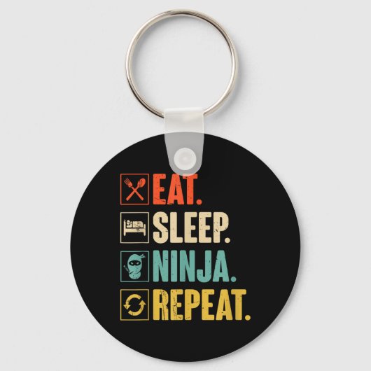 Eet Slaap Ninja Herhaal Grappige Martial Ninja Sleutelhanger (Voorkant)