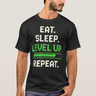 Eet Slaap Niveau Omhoog Herhaal Grappige Jongens T-shirt