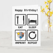 Eet, slaap, opdruk, herhaal verjaardagskaart 2 kaart (Gele Bloem)