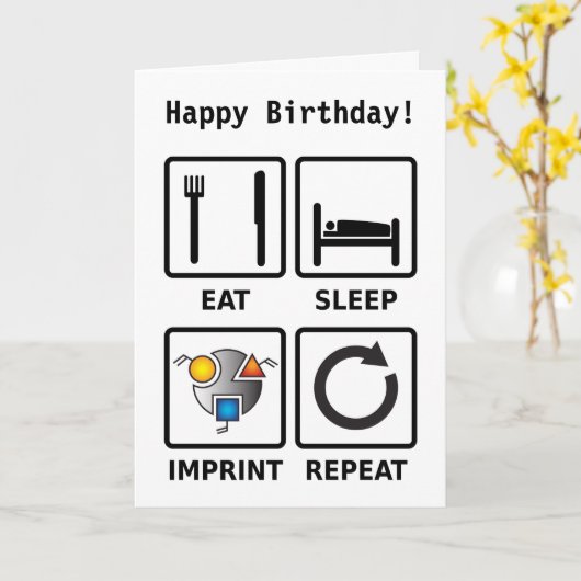 Eet, slaap, opdruk, herhaal verjaardagskaart 2 kaart (Gele Bloem)