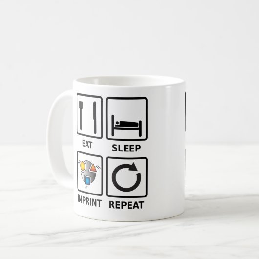Eet, slaap, opdruk, herhaalde mok (Voorkant links)