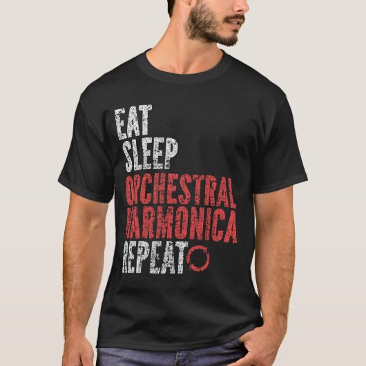 Eet Slaap Orchestrale mondharmonica Herhalen T-shirt (Voorkant)