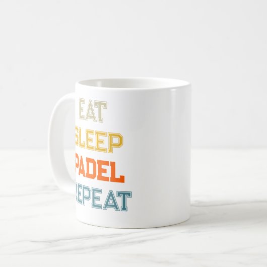 Eet slaap padel Herhaal padel speler retro Koffiemok (Voorkant links)