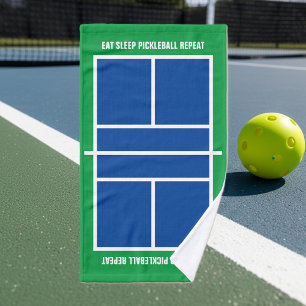Eet slaap pickleball herhaal grappig blauw groen v handdoek