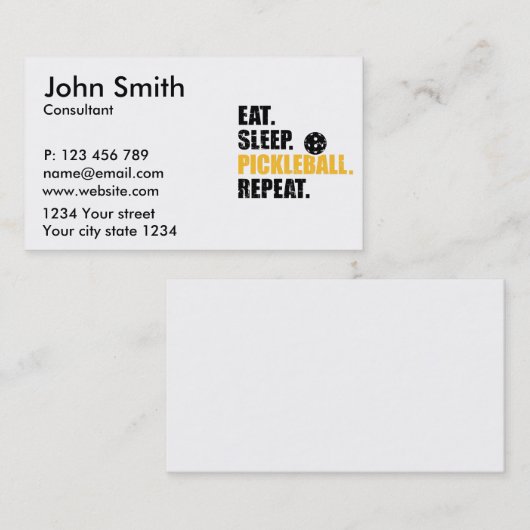 Eet slaap pickleball repeat visitekaartje (Voorkant / Achterkant)