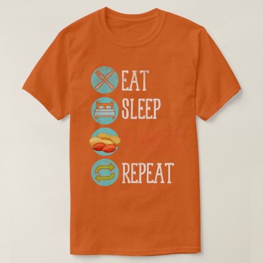 Eet slaap pinda's herhalen t-shirt (Design voorkant)