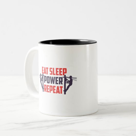 eet slaap Power herhalen Grappige Lineman cadeau v Tweekleurige Koffiemok (Voorkant links)